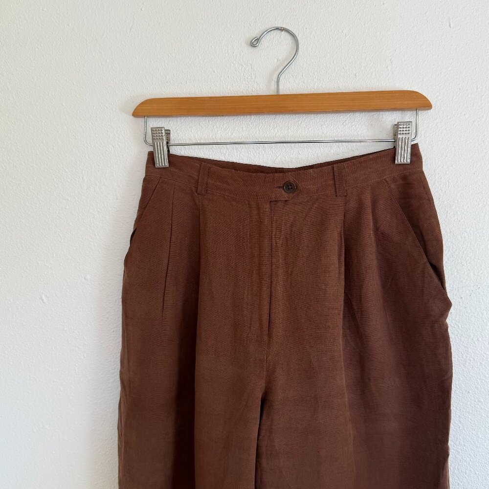 Vintage Ralph Lauren Brown Silk Pleated Trousers 26" Waist